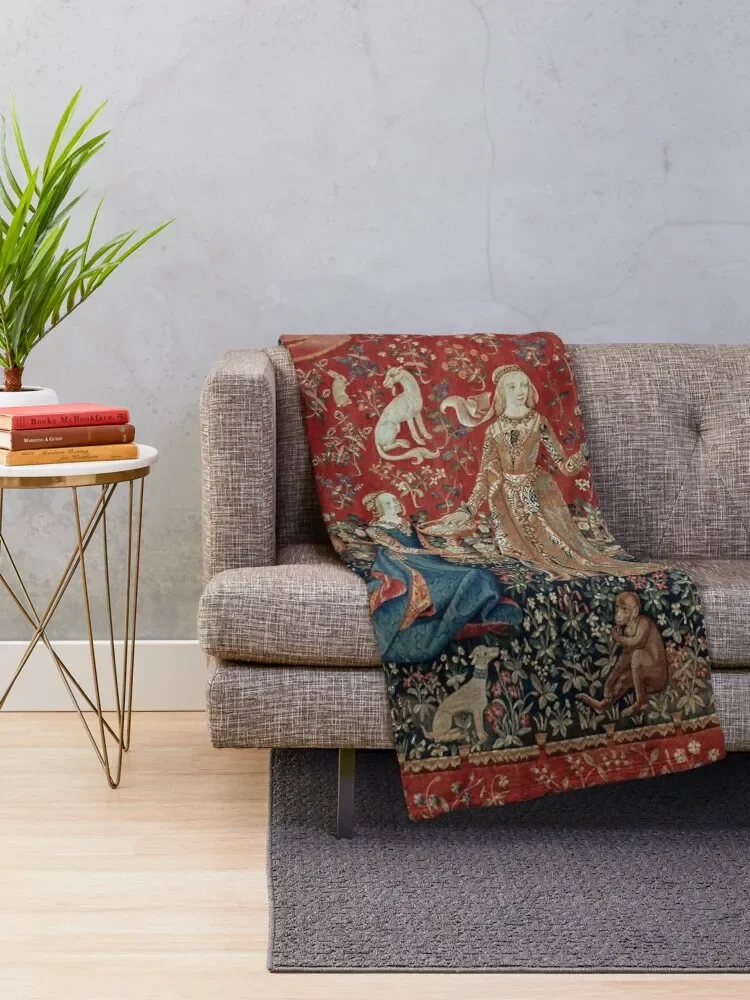 Женский и единорог средневековый гобелен с пятью чувствами декоративное одеяло