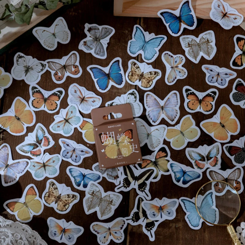 

56Packs Wholesale Boxed stickers A brief history of butterflies ins literary handbook album decoration DIY sealing stickers 4CM