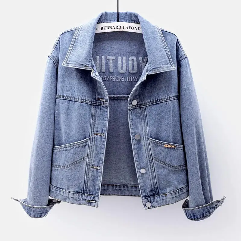 

BIYABY Autumn Denim Short Jacket for Women Korean Style All-Match Embroidered jacket Casual Loose Solid Color Coat Female