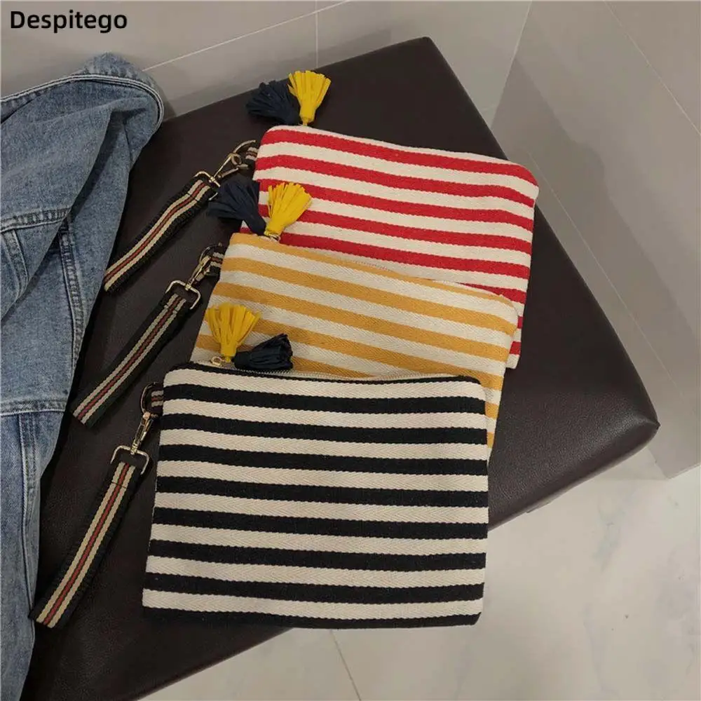 

New Cosmetic Bag Women Striped Makeup Case Organizer Travel Toiletry Canvas Bag