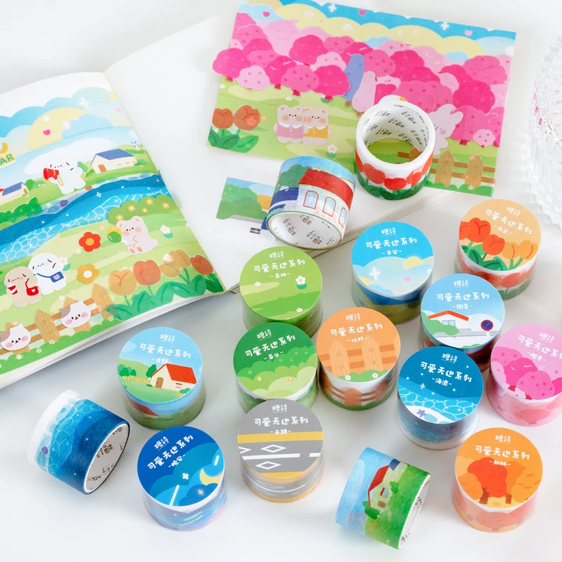 

Sugar Poem Tape Cute Boundless Series Grass Landscaping Art Small Fresh Hand Account DIY Stickers 12 Original And Paper Tape
