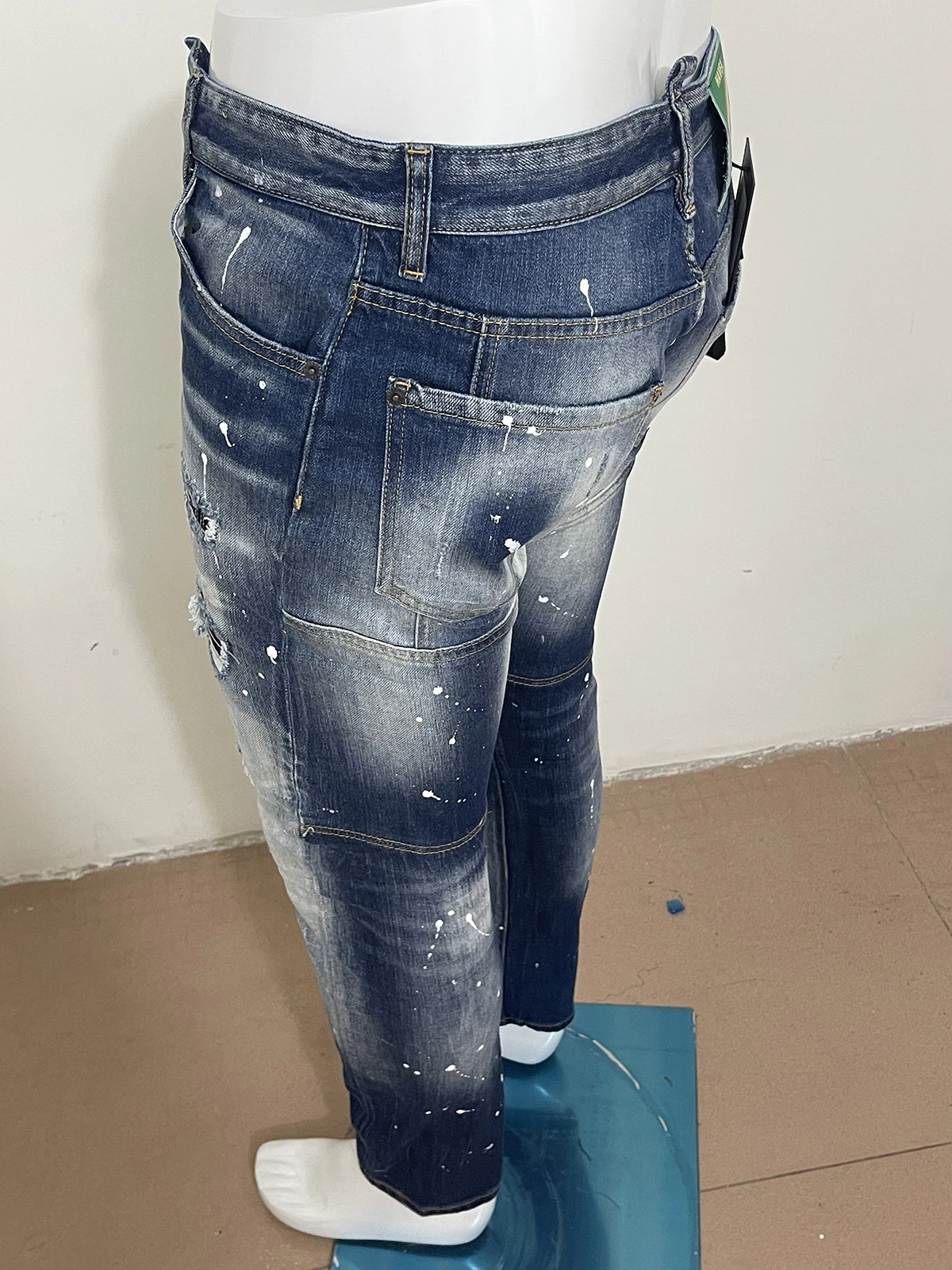 2023 spring and autumn new jeans d2 jeans slim foot casual micro-bullet stitching holes patch paint point