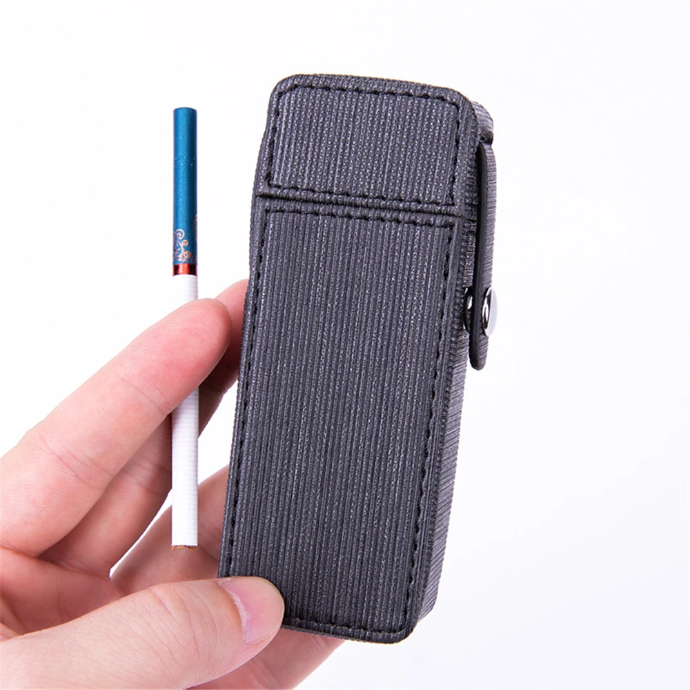 

PU Leather Stripe Cigarette Box Button Handle Slim Cigarette Case 100mm Cigarettes Storage Box For Lady Smoking Accessories Gift