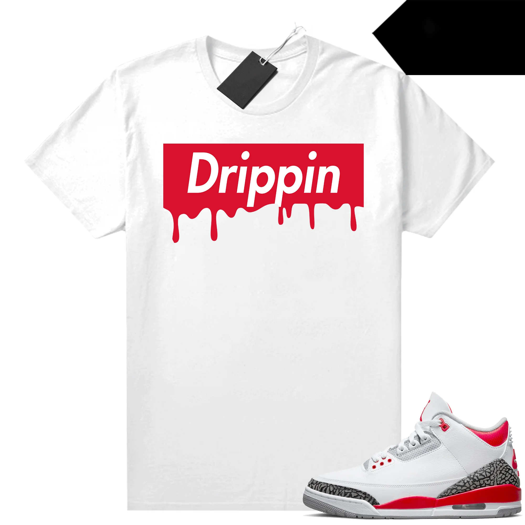 

Fire Red 3s Shirts Sneaker Match White Drippin Box Sneaker Clothing 100% Cotton Unisex Graphic T Shirts For Men