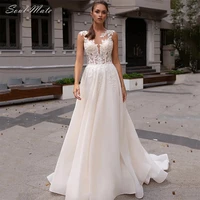 vintage o neck wedding dresses 2022 for women tulle bridal gown illusion backless a line appliques bride dress vestido de novia