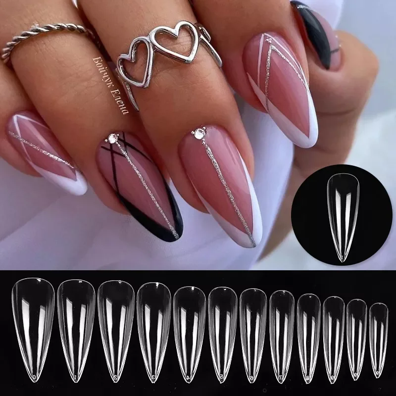 

Gel Nails Extension Full Cover Sculpted Clear Coffin False Nail Tips Quick Building Mold Manicuring Tools Set 48Pcs/bag