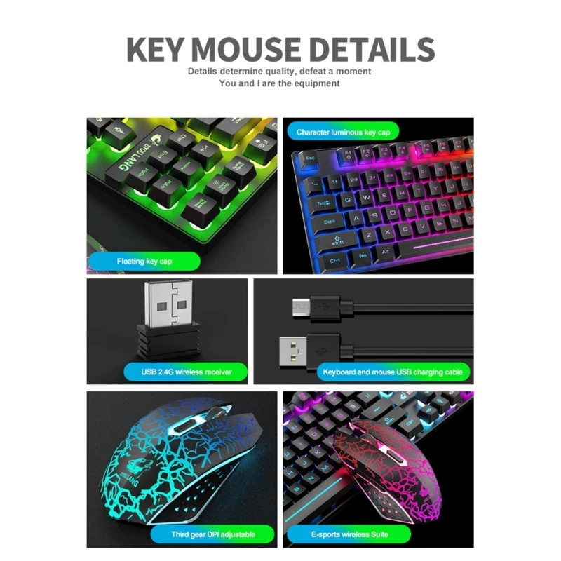 

USB-клавиатура и мышь с подсветкой, 2,4 ГГц