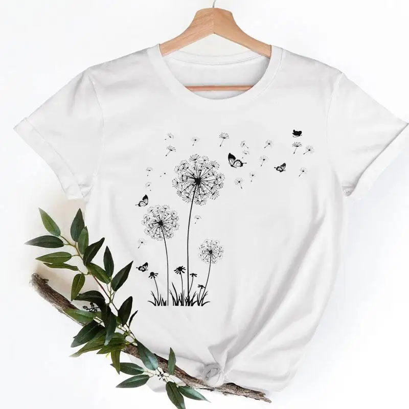 

Graphic Tee Butterfly Dandelion Cute T-shirts Female Short Sleeve Ladies Women Fashion Casual Clothing Summer Tshirt Clothes