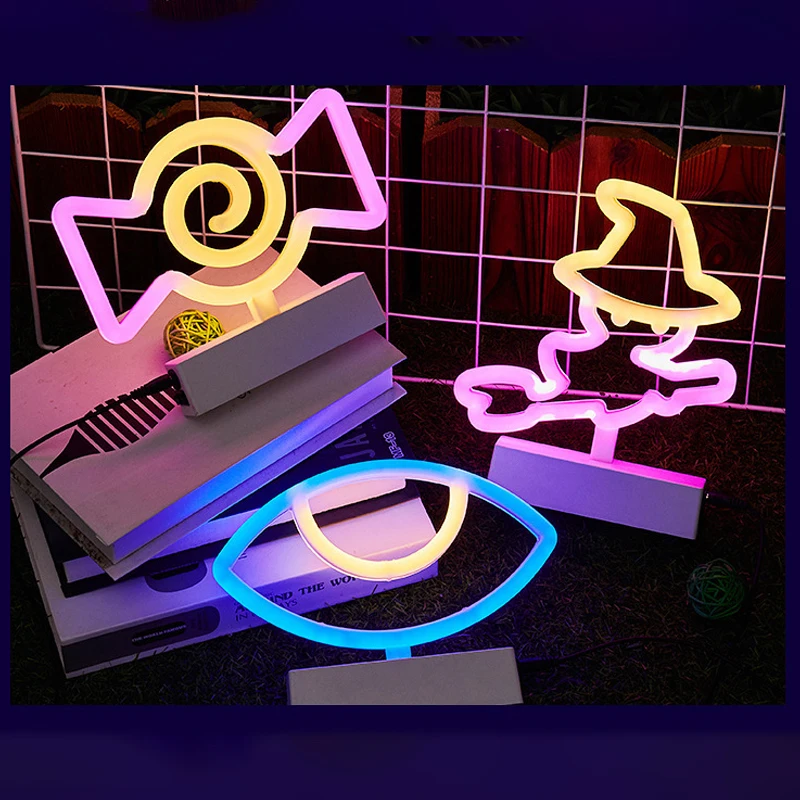 

Halloween Neon Lights Decoration Witch Hat Candy Ghost Party Lamp for Bedroom Coffee Decor Lighting Skull Baby Wall Decor Bar