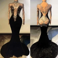 sparkling backless black mermaid dress floor length club stage clothing theatrical costume for women shiny costume
