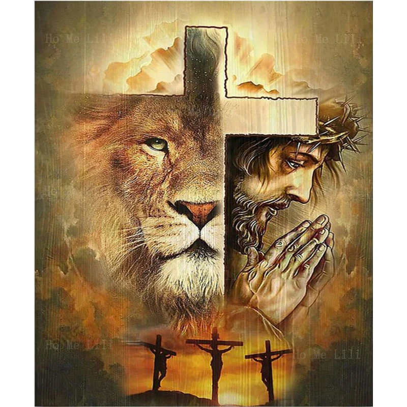 

Lion Of Judah And Cross Desert Jesus Portrait Religious Christian Canvas Wall Art By Ho Me Lili For Livingroom Decor Easter Gift