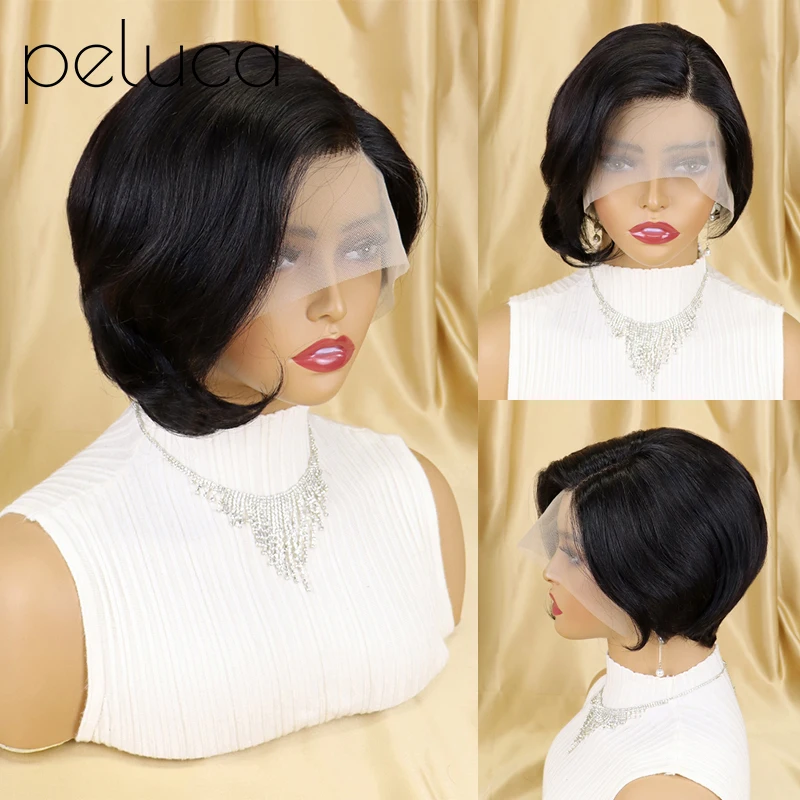 

T Part Lace Front Straight Pixie Cut Wig for Black Women Short Bob Human Hair Wigs Natural Brazilian Remy Hair Pre Plucked