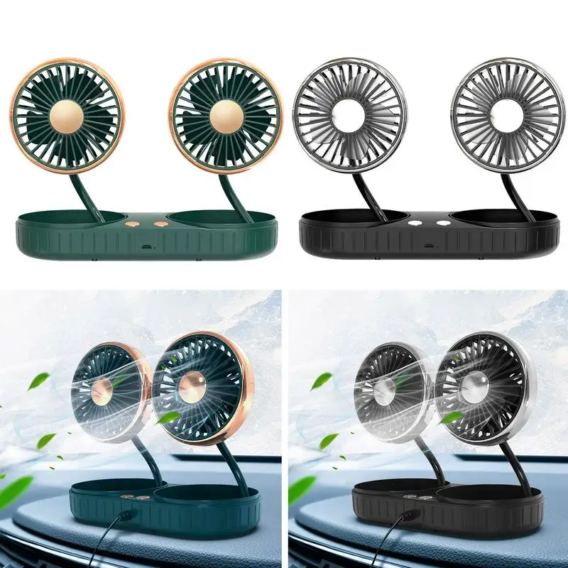 

Dual Head Electric Car Fan USB Rechargeable Car Fan For Dashboard Car Air Circulator 360 Rotation 3 Speeds For SUV Auto RV Boat