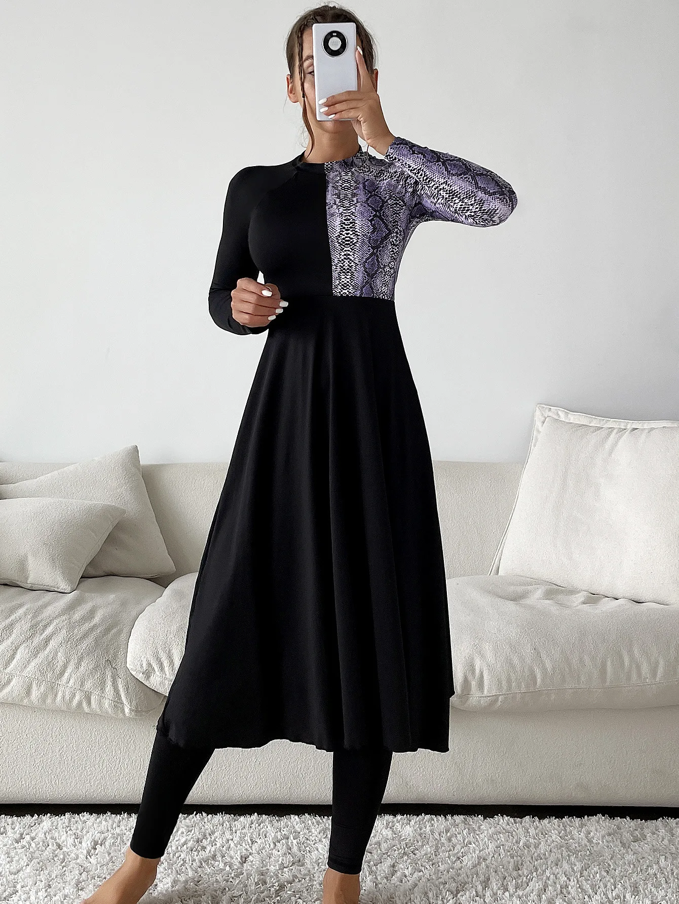 Burkini Femme Musulmane 2023 Abaya High Neck Conservative Swimsuit Long Skirt and Pants Two-piece Set Burkini Muslim Swimwear