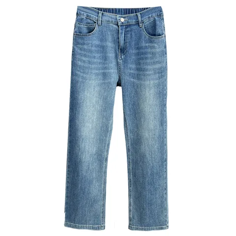 Женские прямые джинсы больших размеров 2025, новые летние повседневные тонкие и простые джинсовые брюки-сигареты, длинные брюки 100 кг 8651