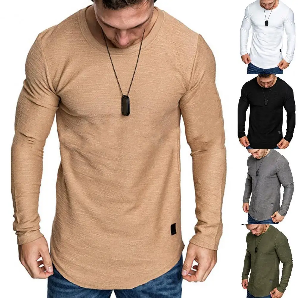 

Super Soft Long Sleeve Man Tops Slim Attractive Wear Resistant Men T-shirt Breathable Anti-fade Lint Free Tops for Dating