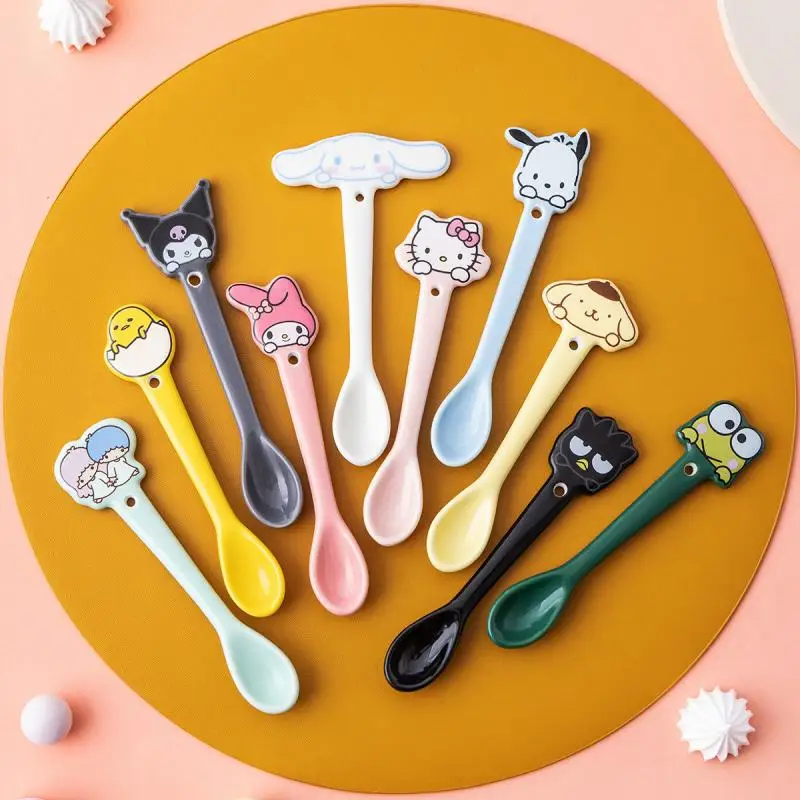 

Sanrios Spoon Kawaii Kuromi My Melody Cinnamoroll Cartoon Coffee Ceramic Spoon Stirring Cute Tableware Creative Kids Heart Gift
