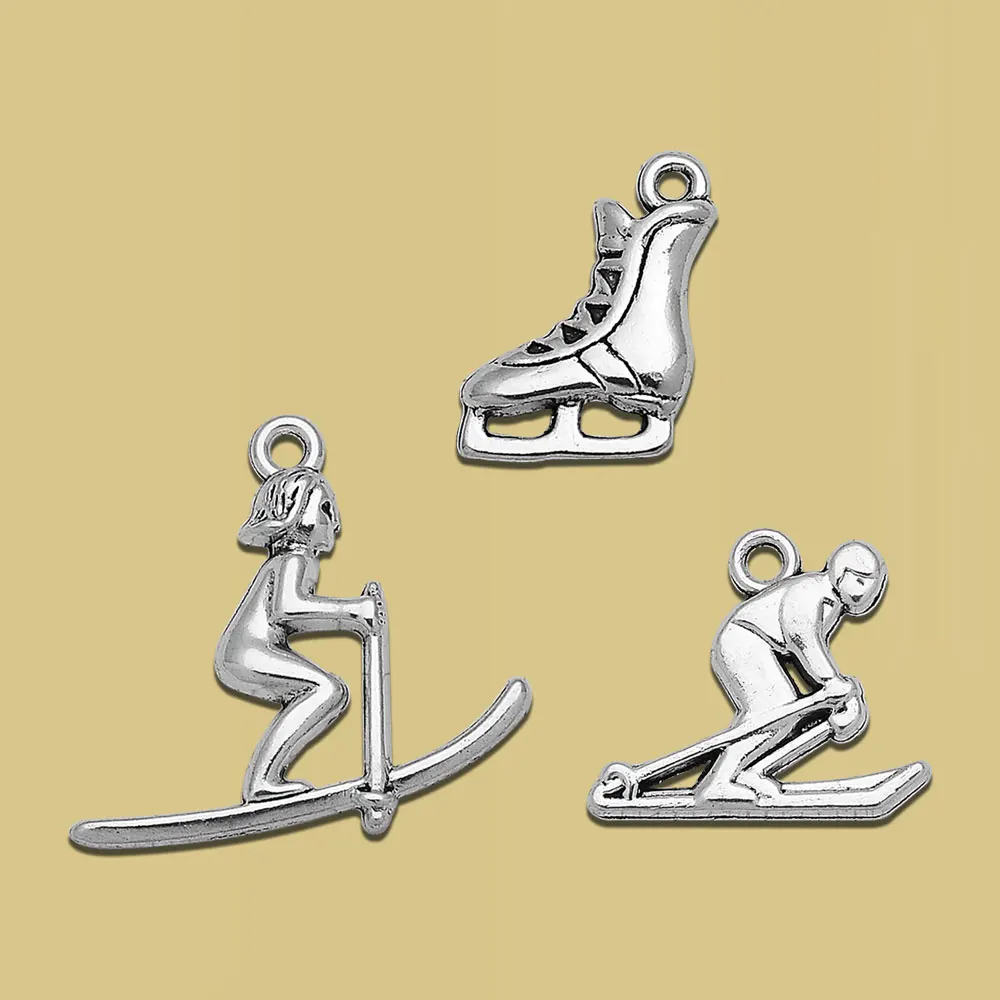 

Antique Silver Plated Skiing Skating Shoes Charms Winter Sports Pendants For Diy Jewelry Making Findings Supplies Accessories