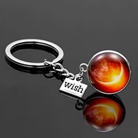 hot selling fashionable new galaxy planet keychain personality luminous letter wish double sided glass ball keychain pendant