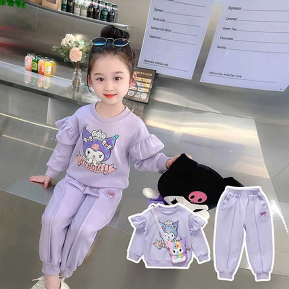 Детский спортивный костюм с аниме Sanrioed Kuromi Melody милый Свитшот Kpop для девочек топы