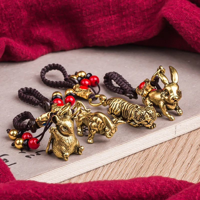 

CopperRope Keychain Pendant Brass Chinese 12 Zodiac Pendant Brass Animals Car Key Chain Pendant