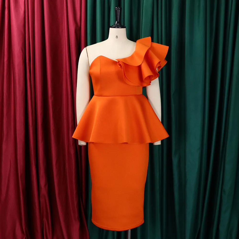 Plus Size Frock For Women One Shoulder Formal Cloth 2023 Summer Trendy Evening Party New Midi Dress Lady Luxury Long Robes