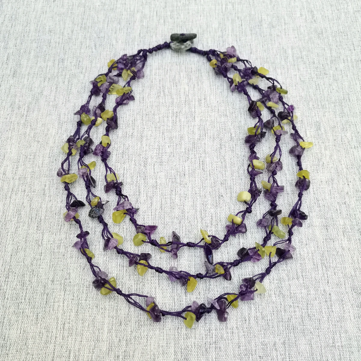 Lii Ji Real Stone Green Purple Necklace 47cm Amethysts Lemon Jades Statement Stock Sale Jewelry Gift