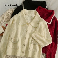 rin confa womens new bright silk edging single breasted cardigan tide tops jacket korean version loose slim lapel sweater