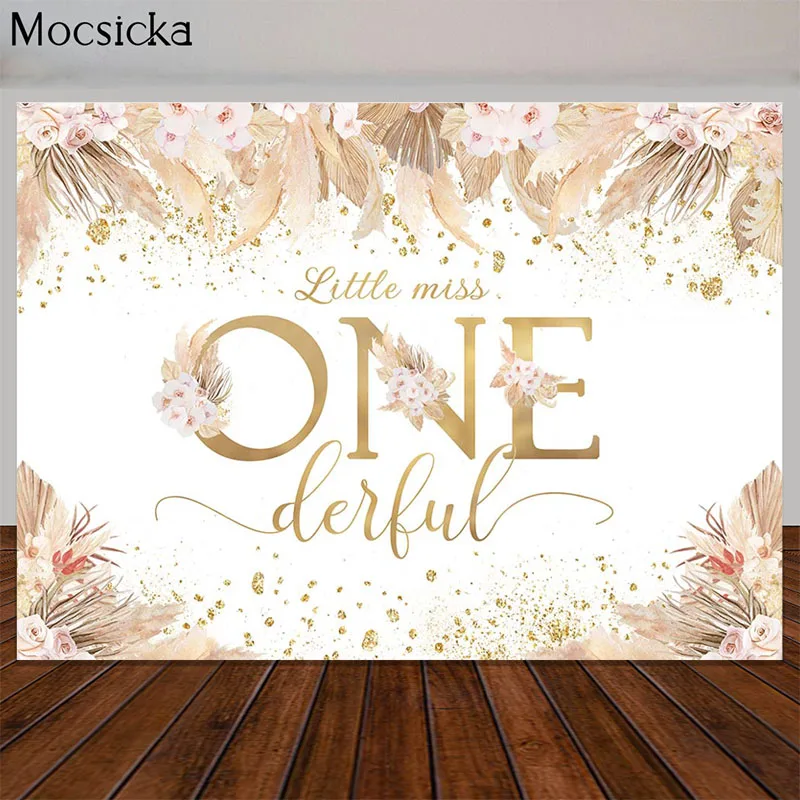 Акварель Бохо 1-й День рождения фон розовые цветы Богемская фотография Фон Onederful