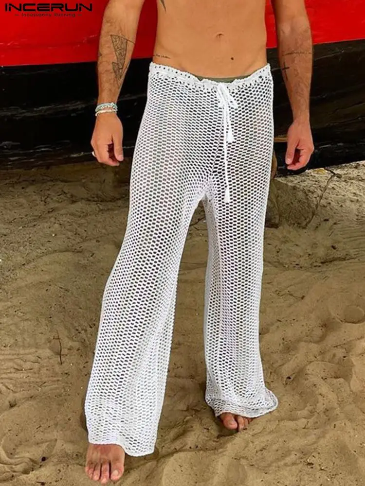 INCERUN Stylish Sexy Hot Sale Trousers New Men's Homewear Pantalons Casual Male Hot Sale Breathable Mesh See-through Pants S-5XL