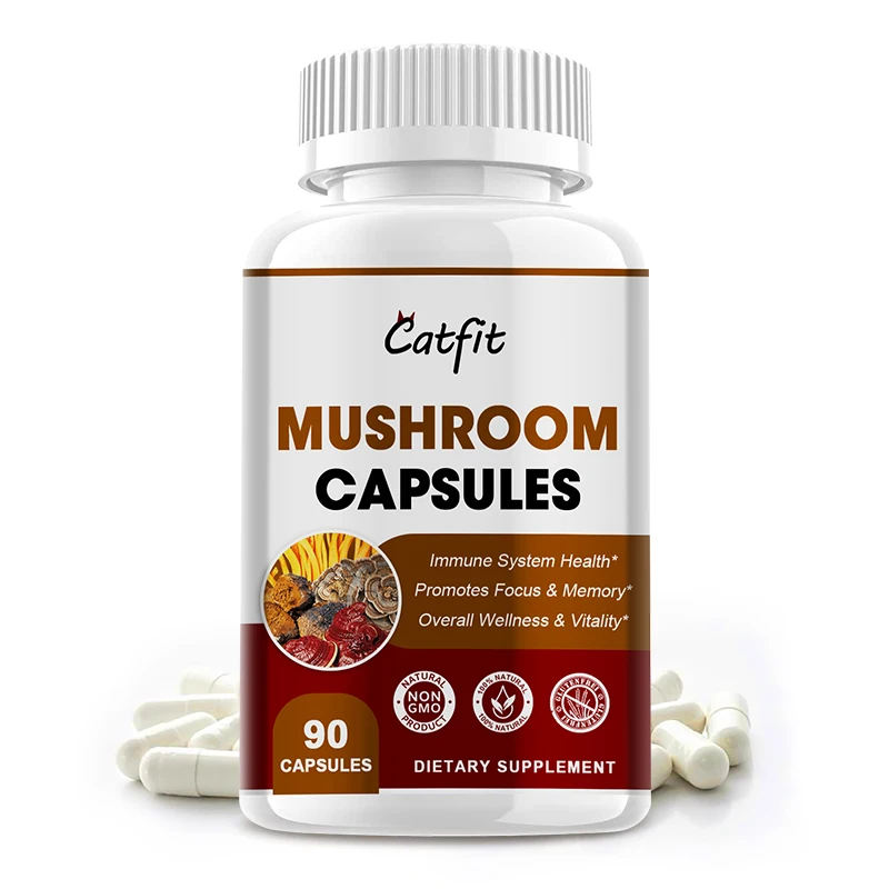 

Catfit Mushroom Complex Capsules for Memory Cognitive Immune Beauty Health Support Liver Kidney Function Relief Stress for Women