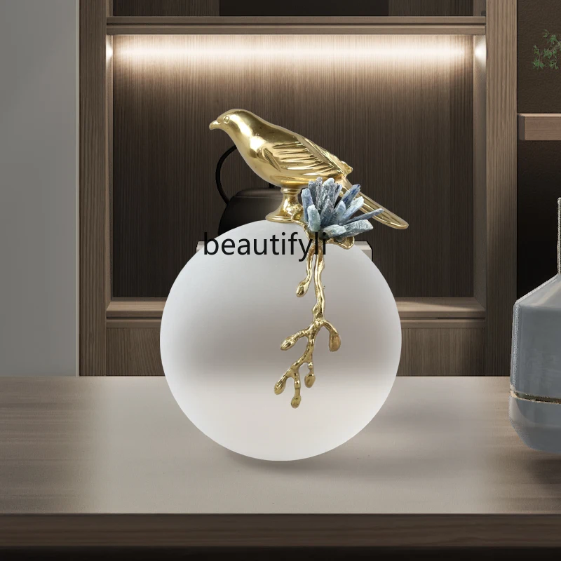 

zq High-End Crystal Ball Decoration Light Luxury Copper Bird Home Living Room TV Cabinet Model Room Pure Copper Soft Decoration