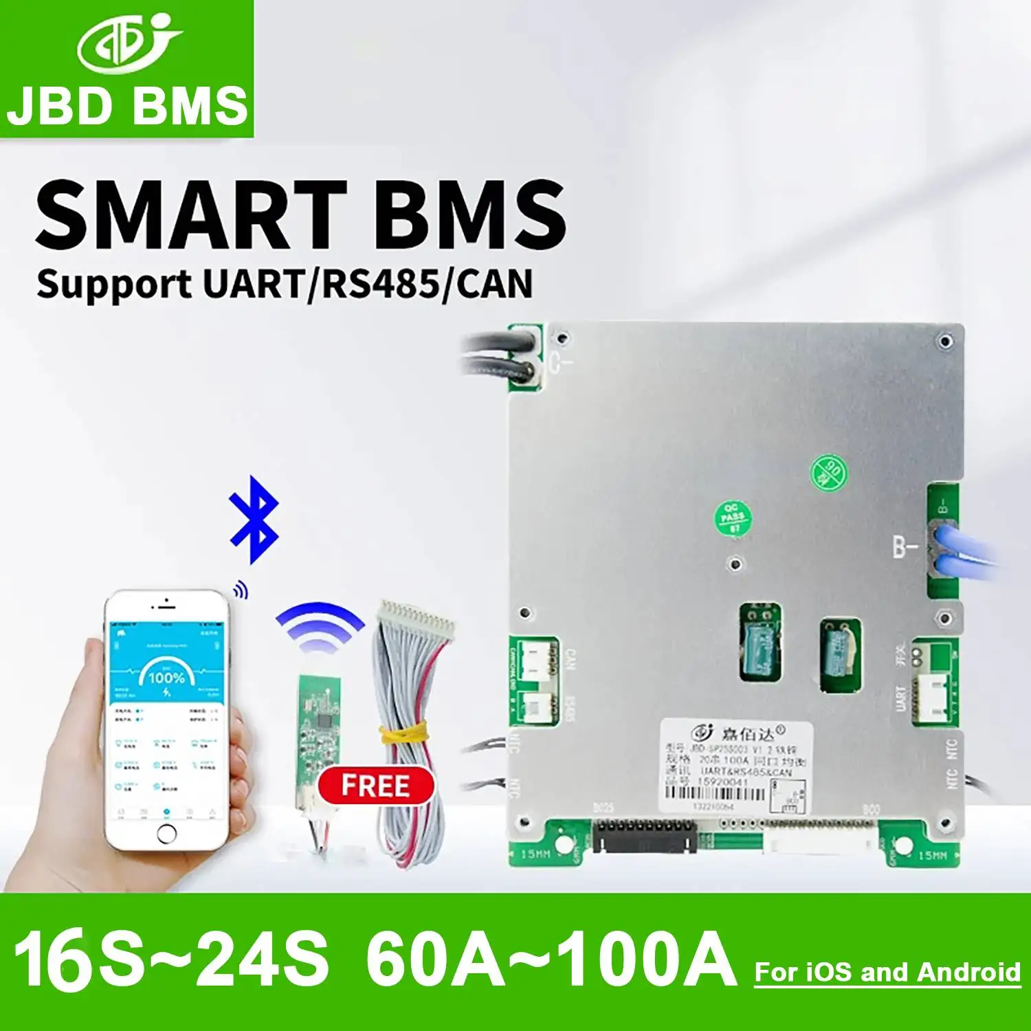 

Литий-ионная батарея JBD Smart BMS 48 в 60 в 72 в Lifepo4 16S 17S 20S 24S Bms 60A 80A 100A одновременный порт баланс с Canbus RS485 UART