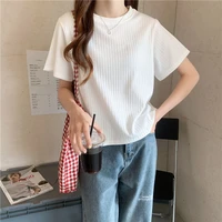 3d striped knitted tunic oversize 2xl 2022 summer thin short sleeve women t shirts korean style fashion harajuku white solid top