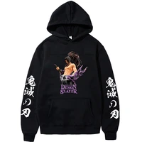 anime hoodie demon slayer hip hop sweatshirt oversize streetwear hoodies cotton pullover loose long sleeves mens clothing black