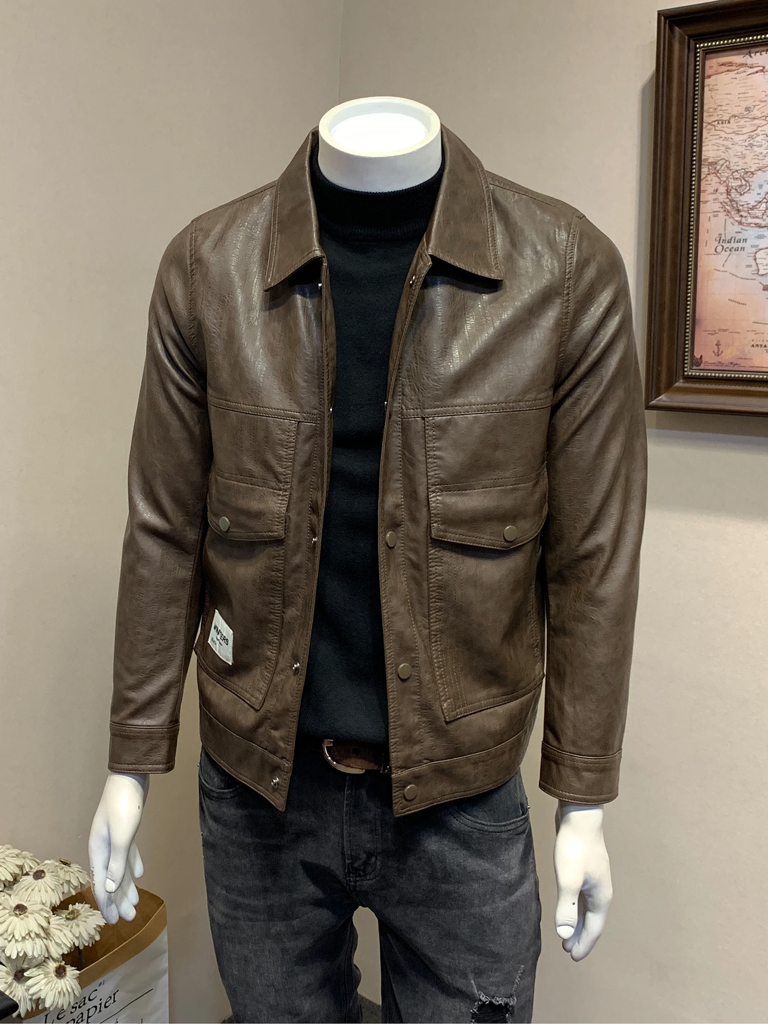 Кожаное пальто Guzai мужская весенне-осенне-зимняя куртка-карго из искусственной