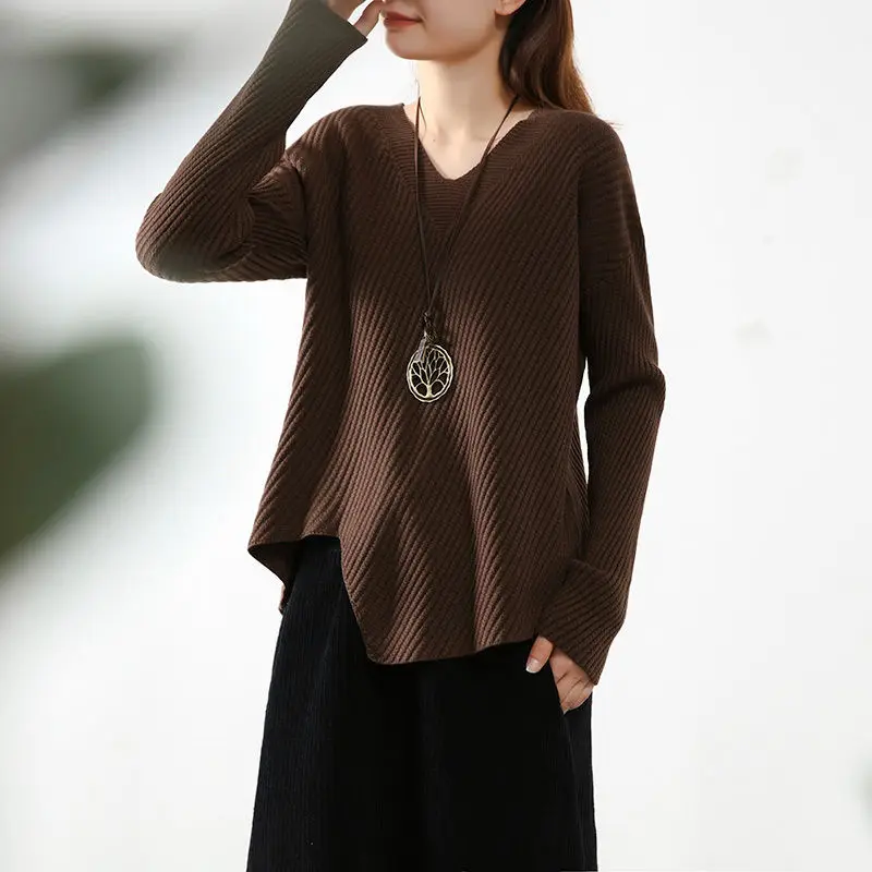 

Autumn Winter New Irregular Sweater Woman V-Neck Pullover Slim Fit Casual Knitted Tops Female Sweaters and Pullovers Jumper E794