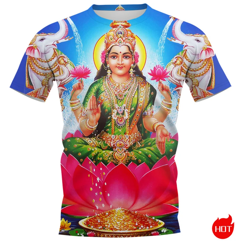 Летняя 3D Футболка с принтом индуистской богини Лакшми индийская духовная тотем
