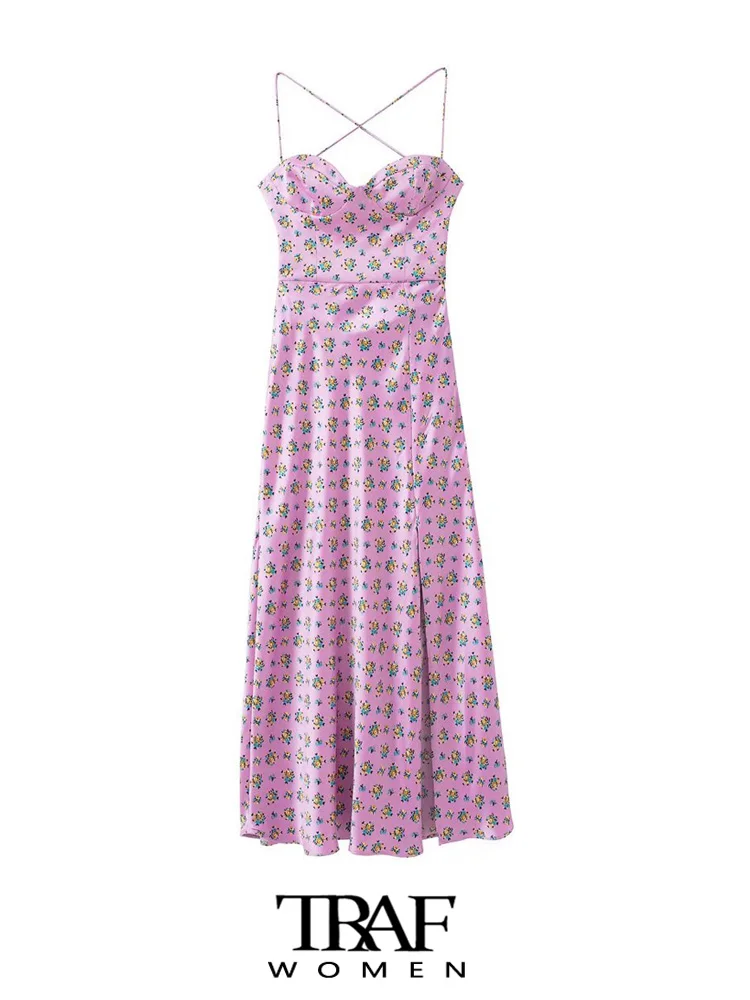 Платье-миди атласное с разрезом спереди и открытой спиной |