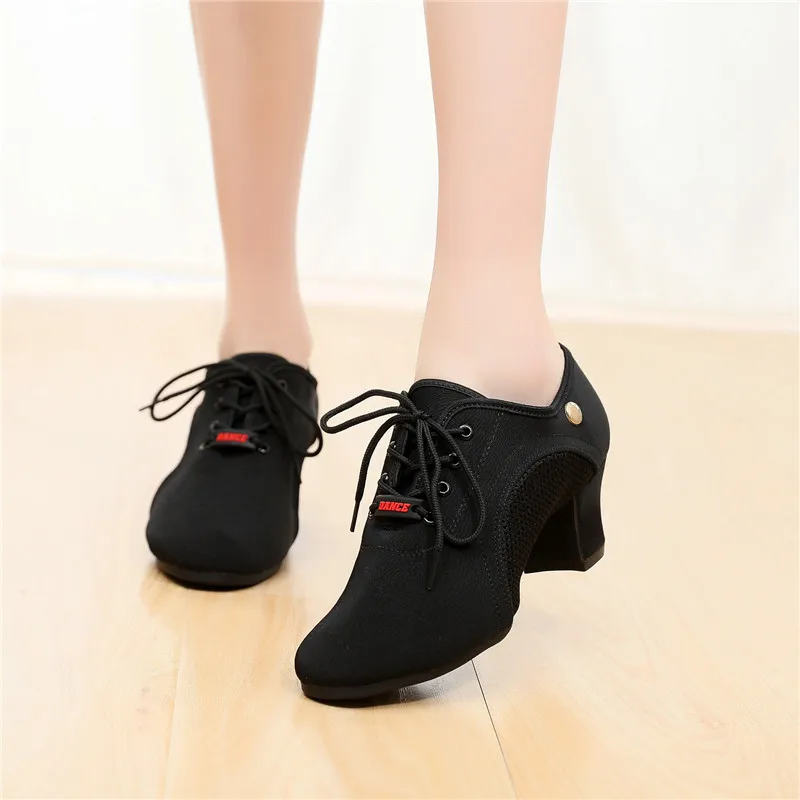 SUN LISA Women's Lady's Indoor & Outdoor Oxford Leather & Rubber Sole Chunky Heel Sneaker Ballroom Modern Latin Dance Shoes