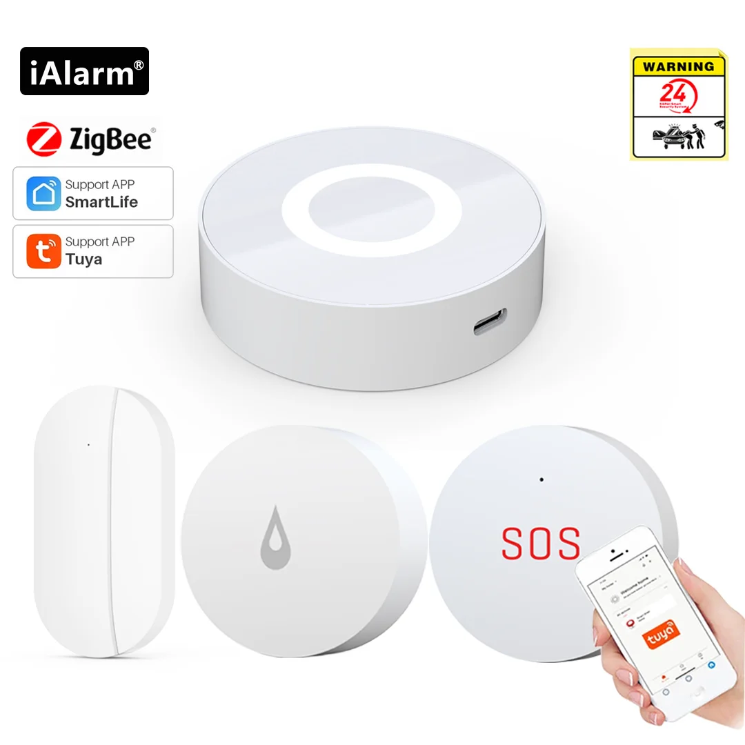 

iAlarm Tuya Zigbee Smart devices home life linkage Gateway Door Sensor Leakage Infrared Detector Emergency Alarm Button sensors