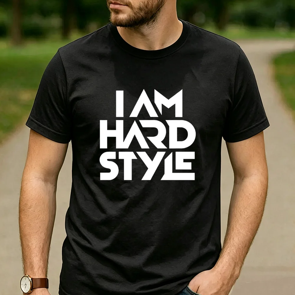Фото Футболка из хлопка с графическим принтом I Am Hardstyle, унисекс, для мужчин и женщин, повседневная, для фестивалей, уличная одежда, для любителей хард-стиля, футболка для рейверов. №1