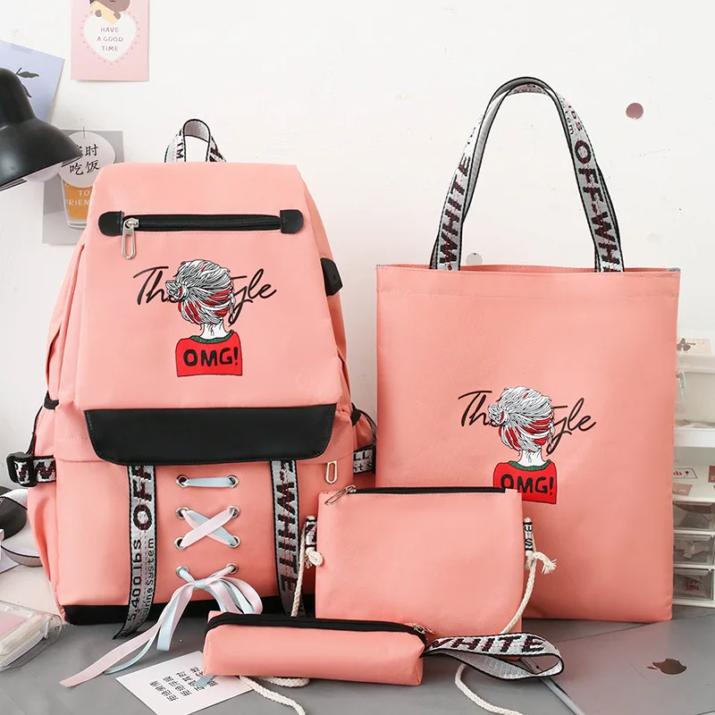 

Dropshipping primary school backpack school bags for kids teenager girls cute 4pcs set girls school bag for boys shoulder bag