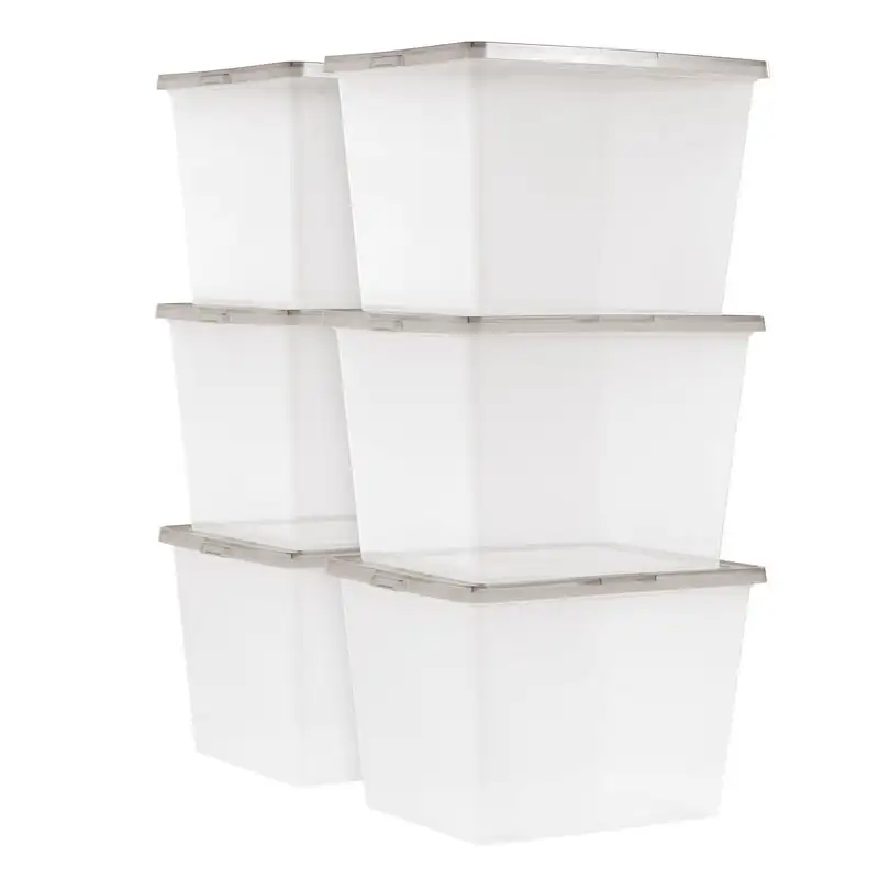 

USA, 36 Quart Snap Top Clear Plastic Storage Box, Gray, Set of 6