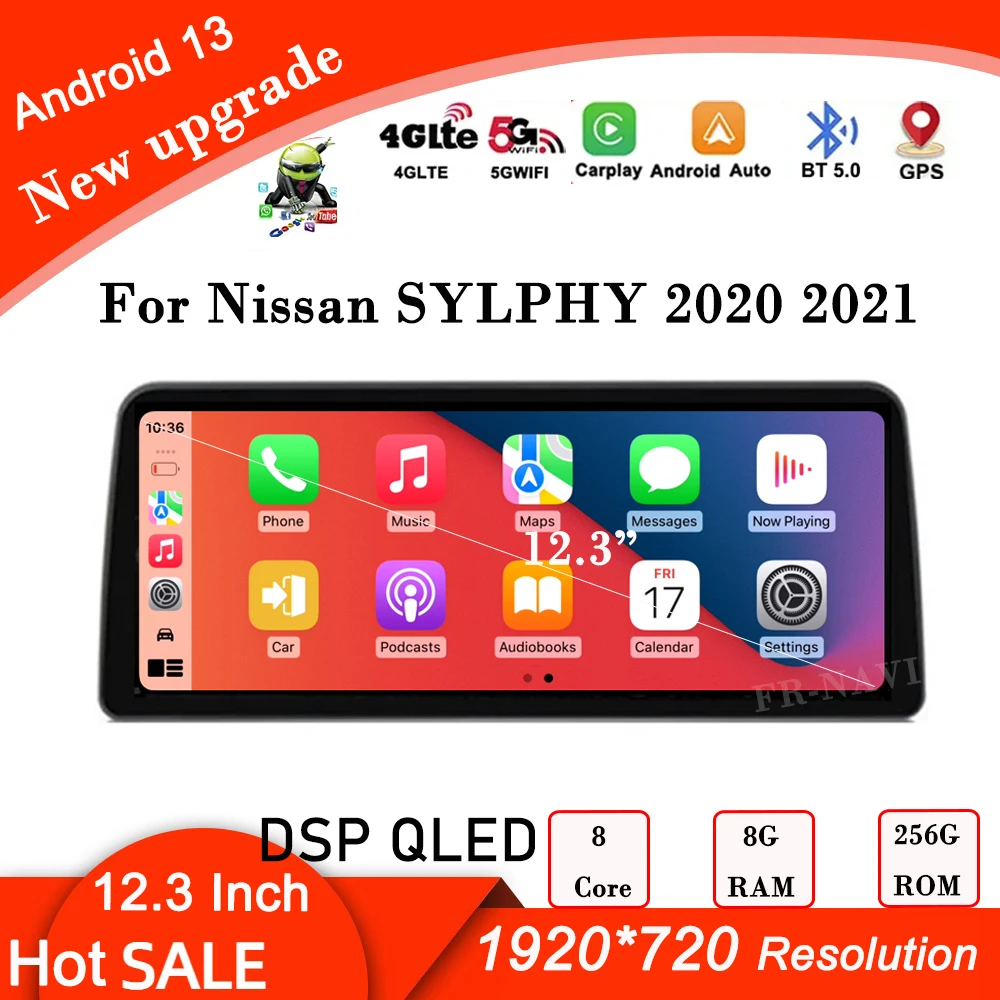 

Автомобильный мультимедийный плеер QLED, сенсорный экран 12,3 дюйма, 8 ядер, Android 13, для Nissan SYLPHY 2020 2021, радио, GPS-навигация, CarPlay, Wi-Fi, BT