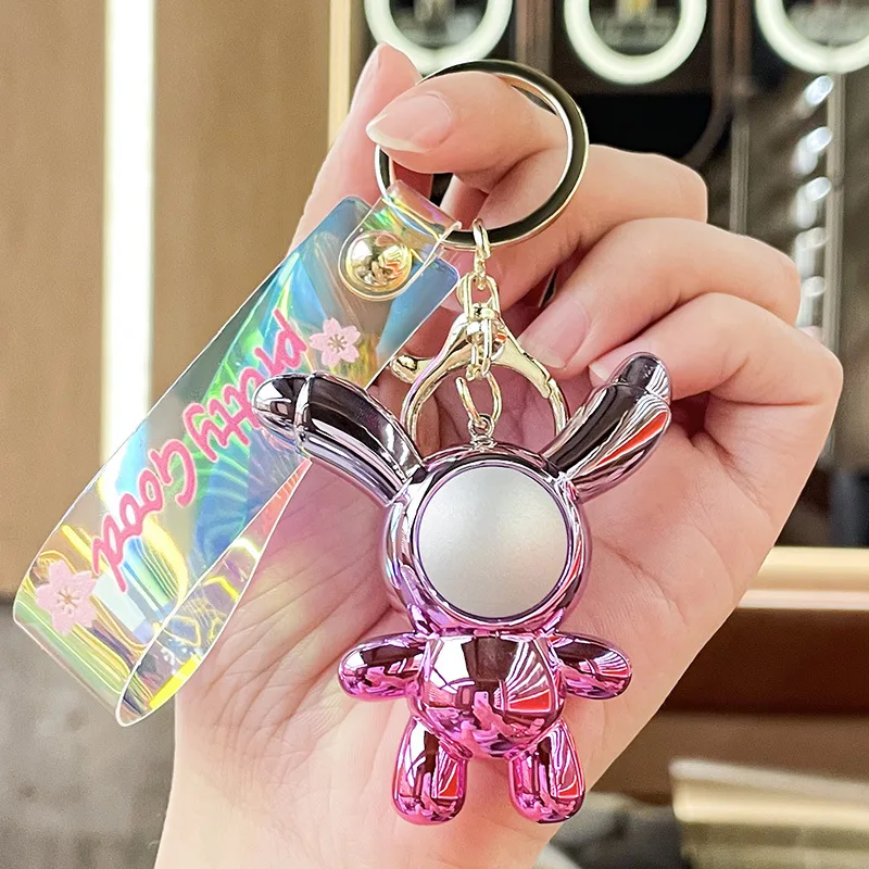 

Acrylic Plating Rabbit Key Chain Creative Colorful Long Eared Rabbit Astronaut Pendant Keyring Couple Bag Car Accessories keyfob