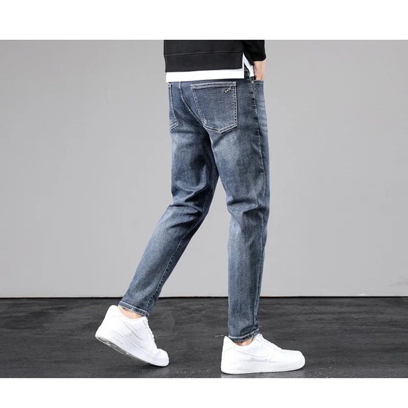 Men Clothing New Pattern Recreational Vintage Blue Jeans Keep Warm Self-cultivation Elastic Force Street Trousers Autumn Female