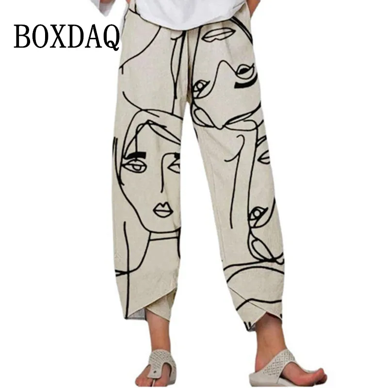 

Брюки женские с абстрактным принтом лица, уличная одежда, свободные повседневные штаны с широкими штанинами и карманами, длинные брюки овер...