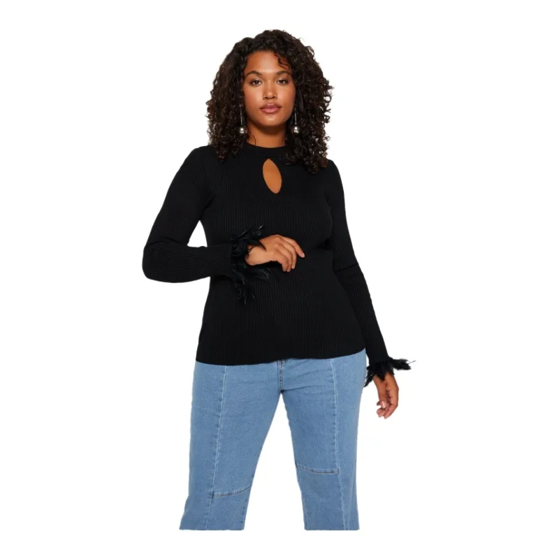 Trendyol TYZA Женский кардиган больших размеров с v-образным вырезом и стандартными