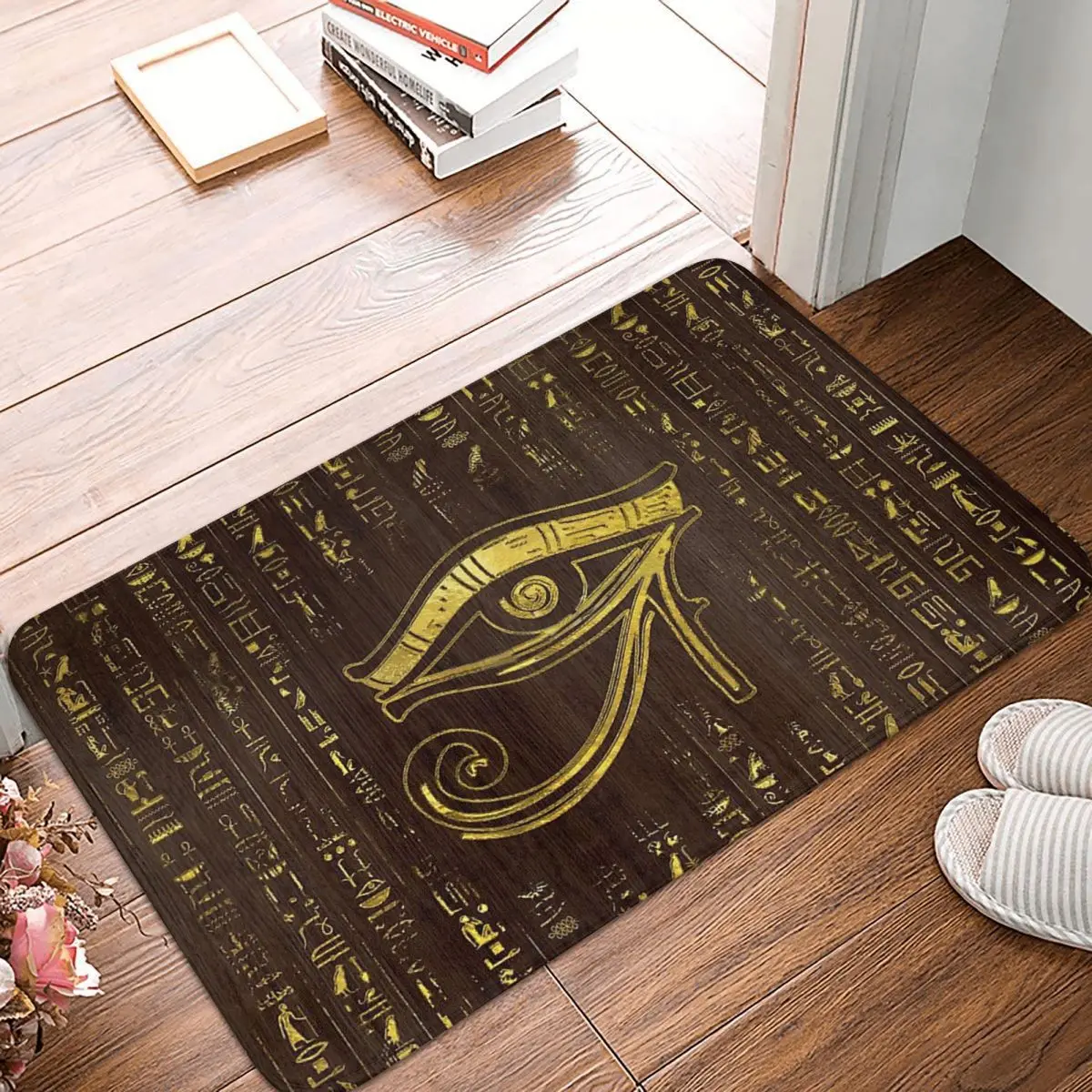 

Ancient Egypt Egyptian Non-slip Doormat Eye Of Horus And Hieroglyphics On Wood Kitchen Mat Welcome Carpet Flannel Modern Decor